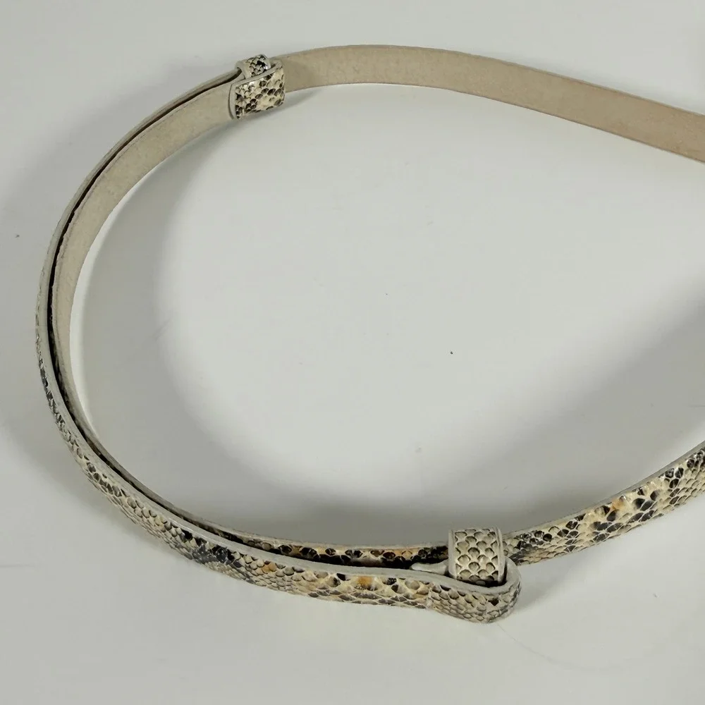 Another Line Inc Snakeskin Print Skinny Belt Silver‎ Sculptural Buckle 24 to 36